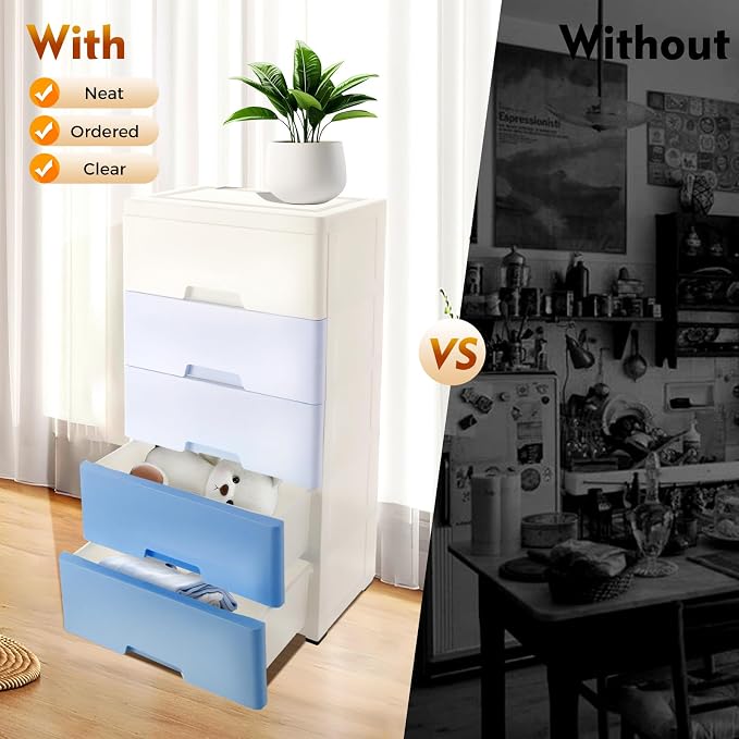 Plastic Drawers Dresser Storage Cabinet 5 Drawer Stackable Vertical Clothes - Image 5