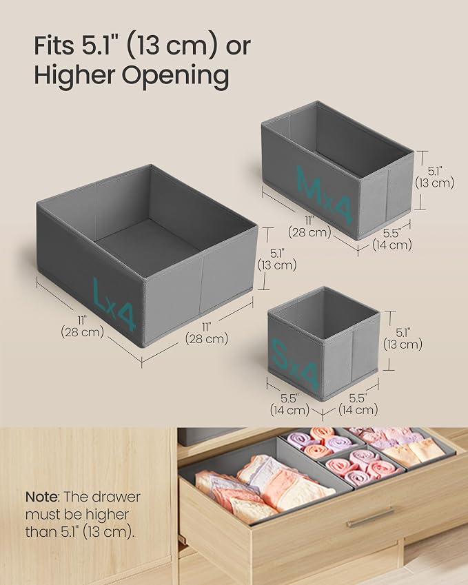 SONGMICS Drawer Organizer, Dresser Drawer Organizers, Foldable Fabric Storage - Image 4