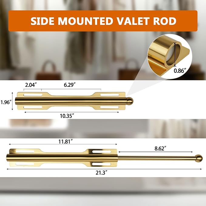 Pull-out Valet Rod for Closet 2 Pack, Brushed Gold - Image 2