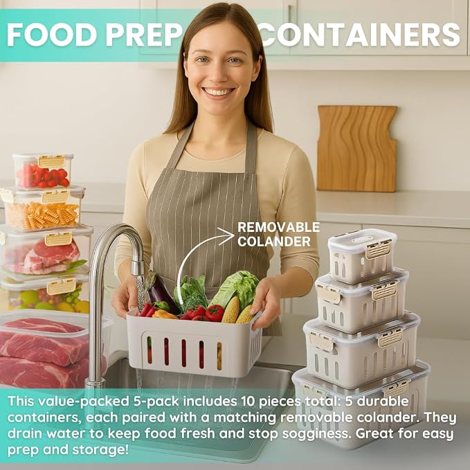 5-Pack Fruit Containers for Fridge Keep Fresh – Airtight Food Containers - Image 9