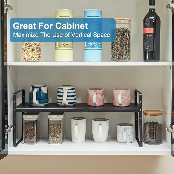Set of 2 Expandable Cabinet Shelf Organizer, Stackable Kitchen Countertop - Image 8