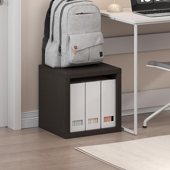 Furinno Cubicle Stackable Book Shelf, Extra Thick Bookshelf, Dark Oak | Cube by Furinno-FitsYourSpaceFitsYourBudget