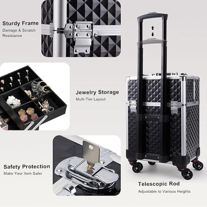 Stagiant Rolling Makeup Train Case Large Storage Cosmetic Trolley 4 Tray - Image 8