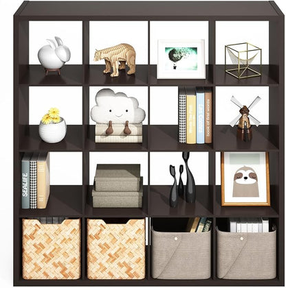 Furinno Simple 16-Cube Storage Organizer, Display Shelf, Dark Oak | Extra Thick - Image 6