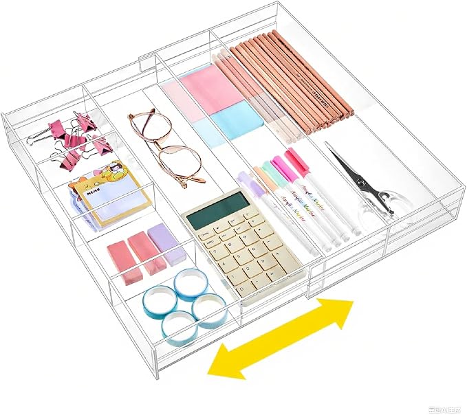 1 PC Acrylic Desk Drawer Organizer 2 Inch Height Expandable Drawer Organizer by Briwooody