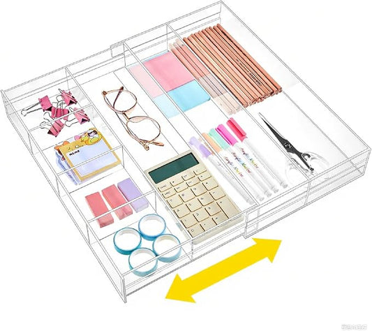 1 PC Acrylic Desk Drawer Organizer 2 Inch Height Expandable Drawer Organizer by Briwooody