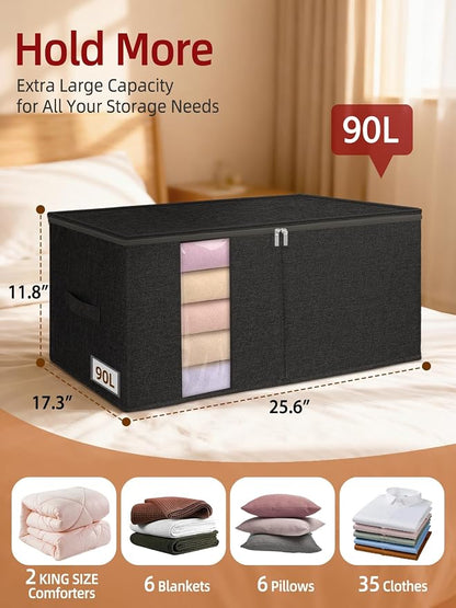 90L King Size Comforter Storage Bag w/Rigid Panels, Large Blanket Organizer - Image 3