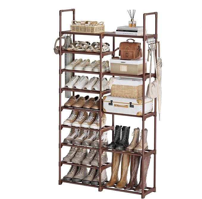 WOWLIVE 9 Tier 2-Column Shoe Rack, 30-35 Pairs Stackable Brown | Compact by WOWLIVE