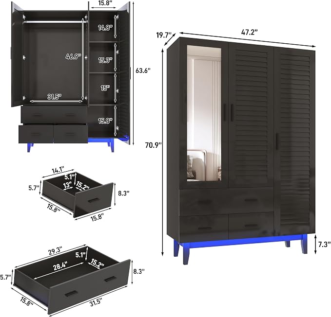 jiteentarou 3 Door Armoire Wardrobe Closet Cabinet - Image 2