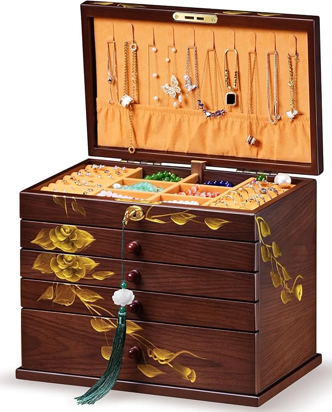 Hand-drawn rose Jewelry Box Wood - Image 9