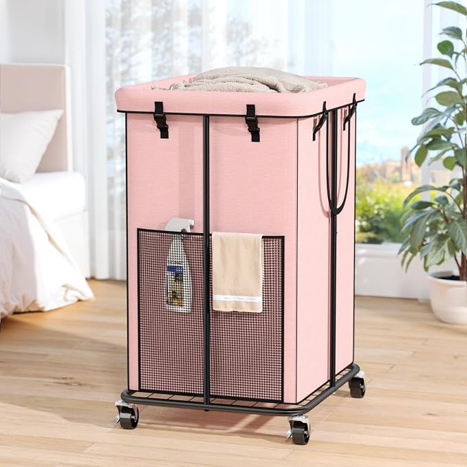 150L Laundry Hamper with Wheels, Rolling Laundry Basket with Metal Frame and by OLLDIDE