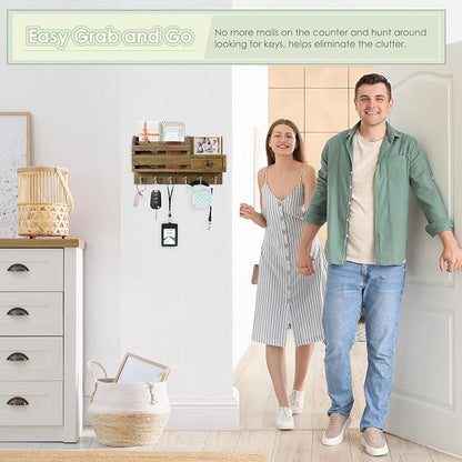 VIS'V Key Holder Wall Mount, Wooden Mail and Key Organizer, Small Shelf - Image 5