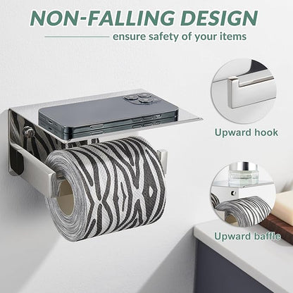 Toilet Paper Holder with Phone Shelf Polished Chrome, APLusee Bathroom - Image 4