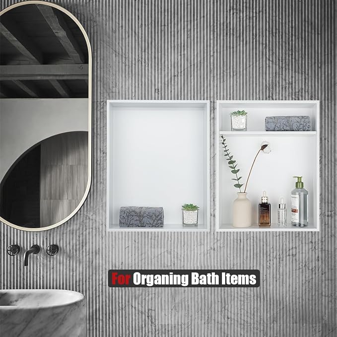 JQK Shower Niche No Tile Need, 304 Stainless Steel Recessed Shower Caddy - Image 3
