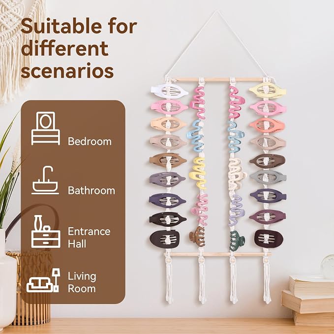 SNOWSTAR Macrame Flat Hair Claw Clip Organizer, Hanging Hair Clip Holder and - Image 3