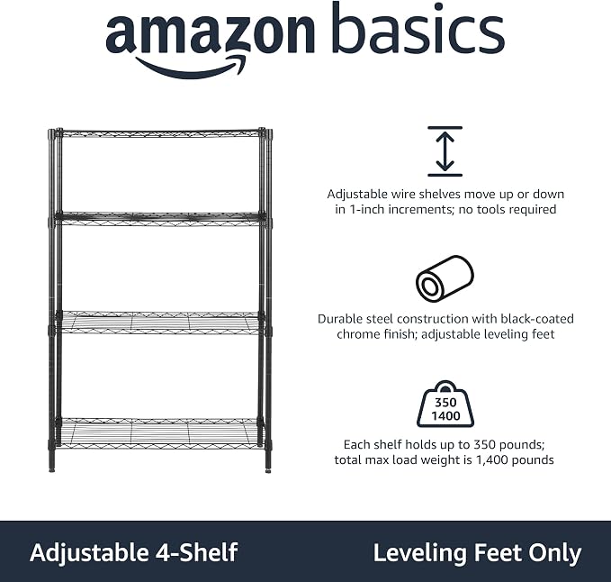 Amazon Basics 4-Shelf Adjustable Heavy Duty Steel Wire Rack Storage Shelving - Image 4