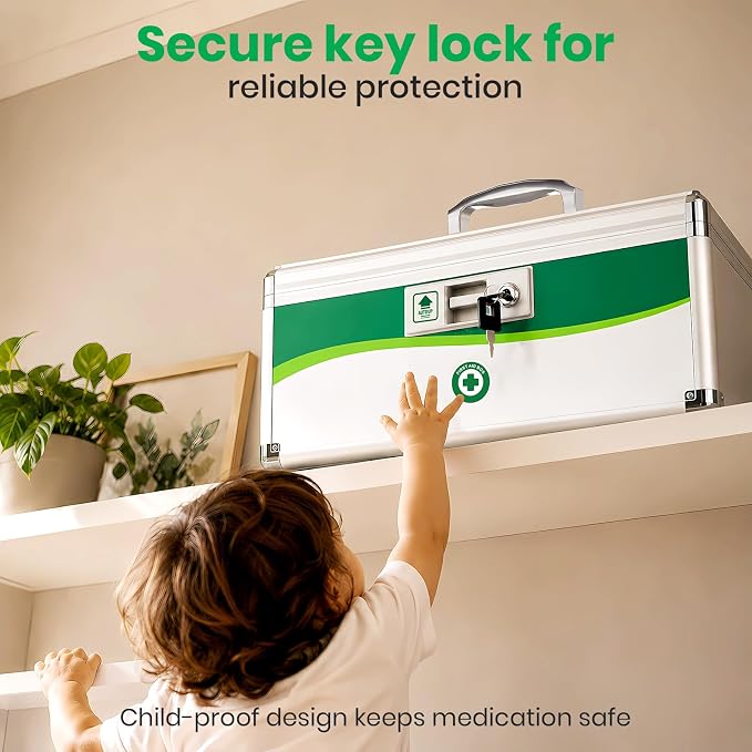 Medicine Lock Box with Keys, Small 14x8.5x7.5in, Aluminum Child-Safe Lock | - Image 5