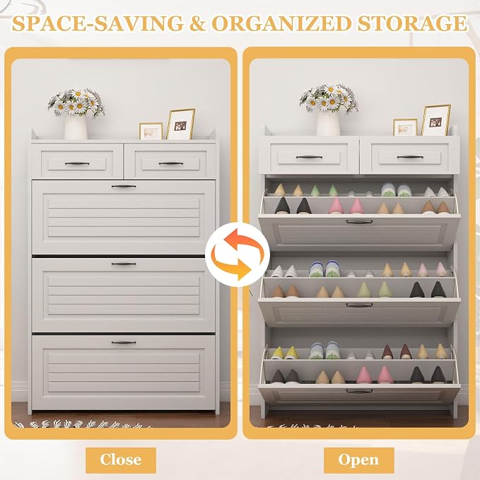 ODUWA Shoe Cabinet with 3 Flip Drawers and 2 Storage Drawers, Shoes Organizer - Image 5