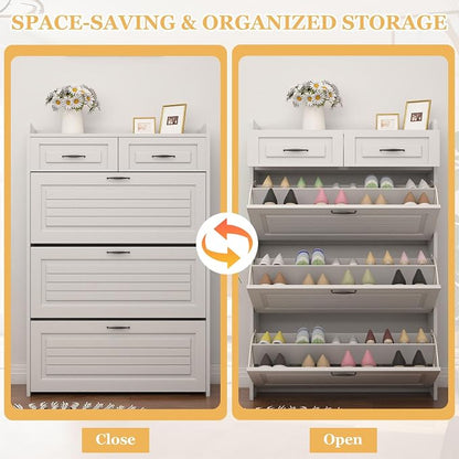 ODUWA Shoe Cabinet with 3 Flip Drawers and 2 Storage Drawers, Shoes Organizer - Image 5