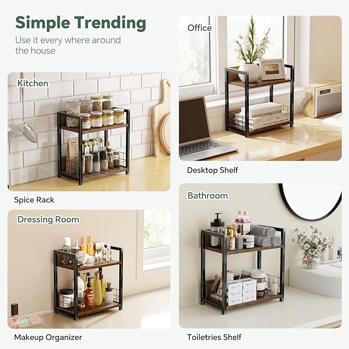 Simple Trending Countertop Shelf Organizer, 2 Tier Kitchen Spice Rack, Coffee - Image 5