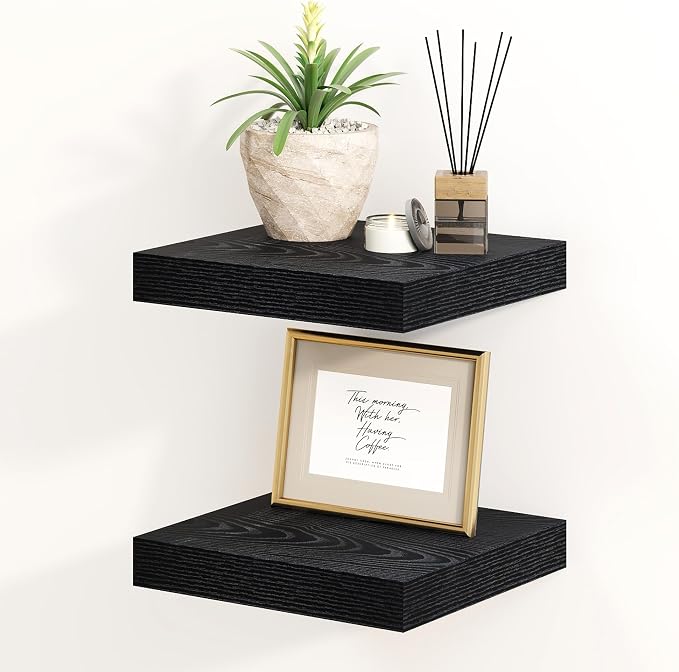 Fun Memories Black Floating Shelves 8 Inch Long, Small Deep Floating Shelf by FunMemories