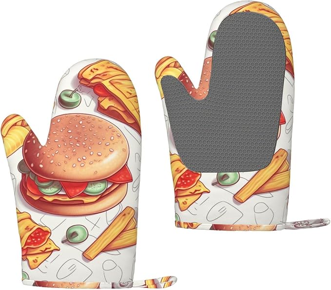 Fast Food Print Oven Mitts Set of 2, Heat Resistant Silicone Oven Mittens Gloves by Unknown