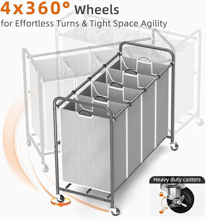 ROMOON Laundry Hamper Sorter Cart: 4-Section Organizer - Image 6