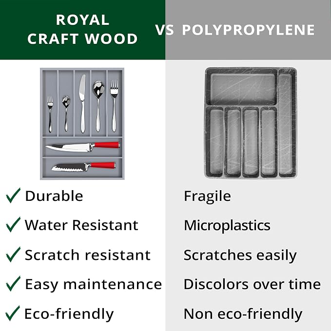 ROYAL CRAFT WOOD Luxury Bamboo Kitchen Drawer Organizer - Image 9
