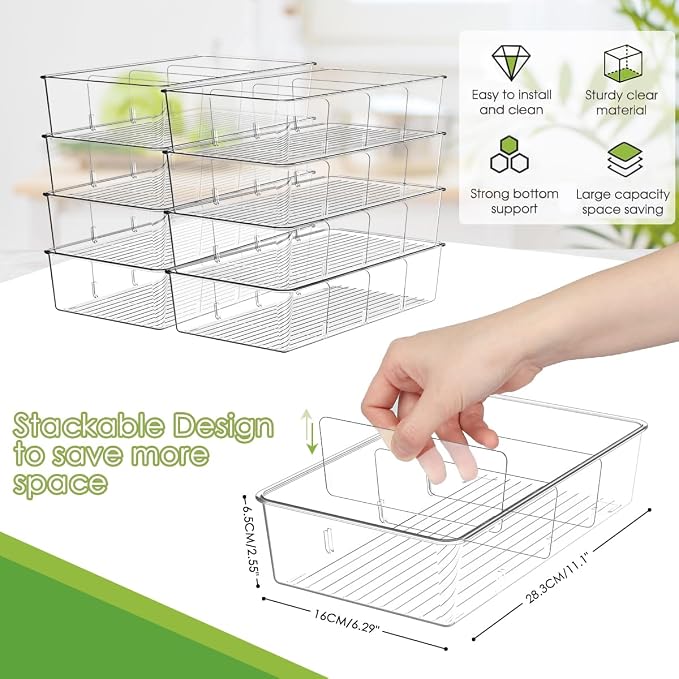 6 Pack Food Storage Organizer Bins Clear Plastic Removable Snack Organizer - Image 3