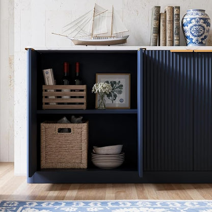 Evermagin 67" Fluted Blue Buffet Cabinet Sideboard - Image 5