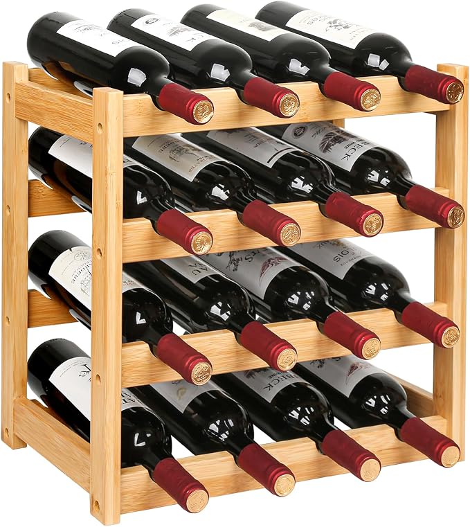 VASMIA Wine Rack, 4-Tier Bamboo Wine Racks Countertop, Sturdy and Durable Wine by VASMIA