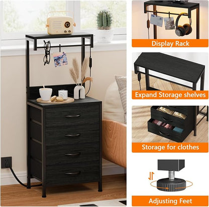 Furnulem Tall Nightstand with Charging Station, Night Stands with LED Lights - Image 6