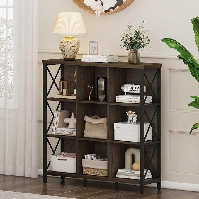 FATORRI 9 Cube Storage Bookshelf, Modern 4 Shelf Book Shelf, Wood and Metal - Image 6