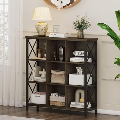 FATORRI 9 Cube Storage Bookshelf, Modern 4 Shelf Book Shelf, Wood and Metal - Image 6
