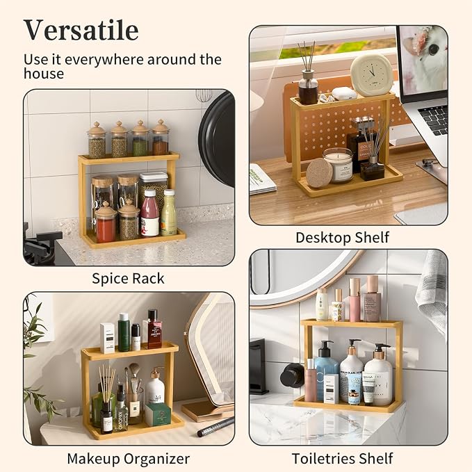 PEKER Bamboo Bathroom Organizer Countertop – Small Vanity Storage Shelf - Image 8