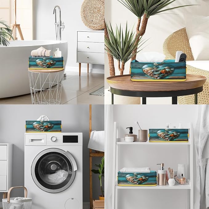 Love Wish Bottle Wooden Board Bathroom Storage Basket, Foldable - Image 5