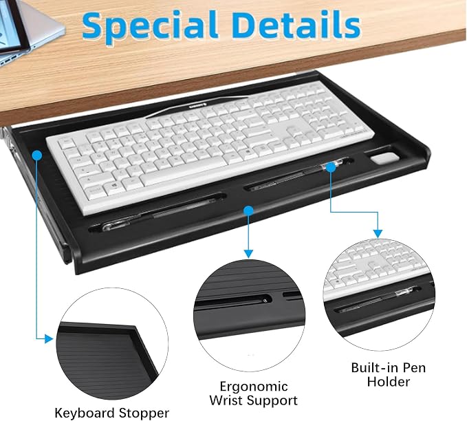 TOOCUST Under Desk Keyboard Tray, Desk Extender - Image 3