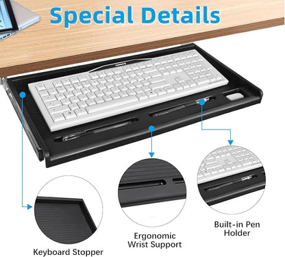 TOOCUST Under Desk Keyboard Tray, Desk Extender - Image 3