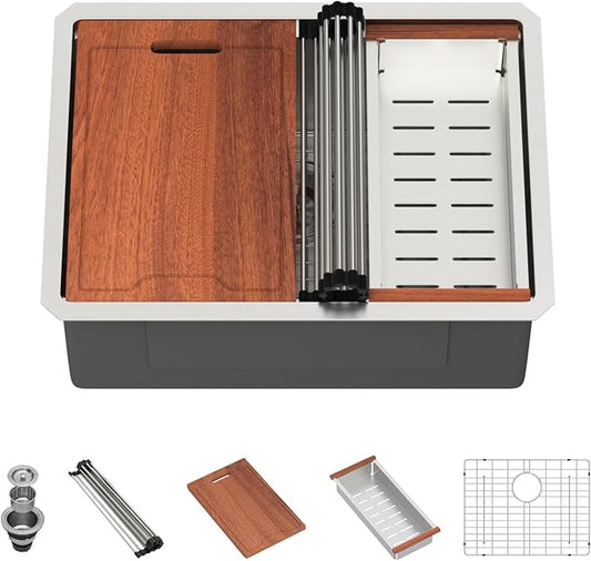 Lordear 25 Inch Undermount Kitchen Sink Workstation 25x19x10 16 Gauge Stainless by LORDEAR