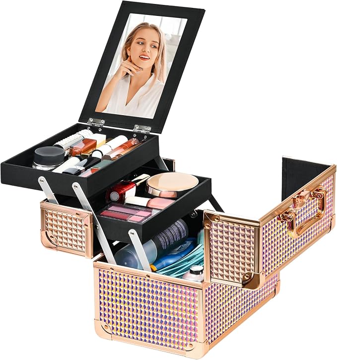 Makeup Case Organizer, Makeup Train Case, Trays Cosmetic Box Portable, - Image 8