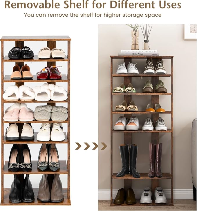 Tangkula 8-Tier Vertical Shoe Rack, Space-Saving Corner Shoe Organizer - Image 6