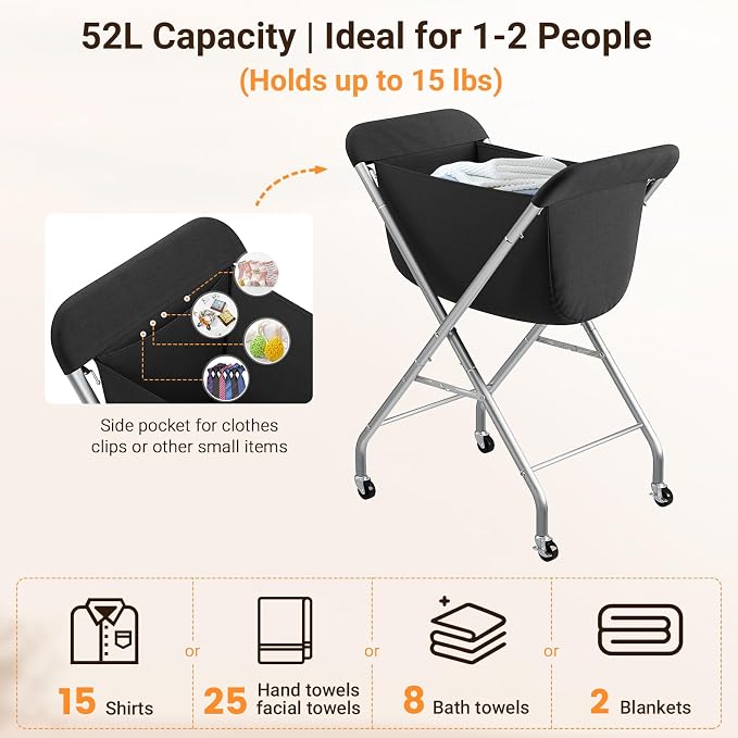 ELYKEN Laundry Basket with Wheels, Collapsible Laundry Hamper, Foldable Design - Image 6