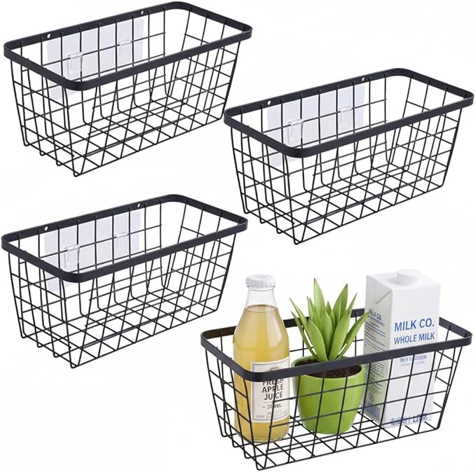 4 set Hanging Wall Basket Organizer, Over the Cabinet Door Wire Baskets by HomeSpaceStorageBasket