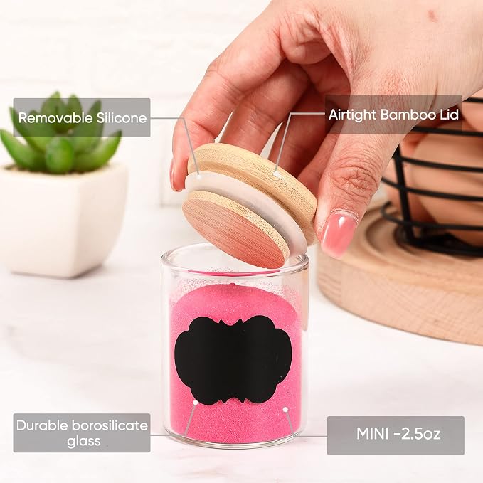 Roshtia Glass Spice Jars with Bamboo Airtight Lids Labels and Chalk Marker Food - Image 5