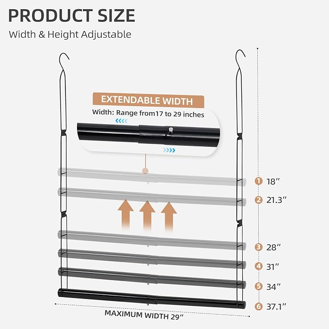 STORAGE MANIAC Hanging Closet Rod, Adjustable Width and Height Closet Hanging - Image 2