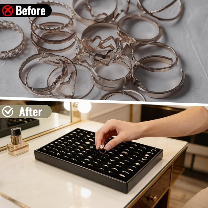 4 Pack Velvet Ring Display Tray 100 Slots Stackable Jewelry Organizer Tray Ring - Image 4