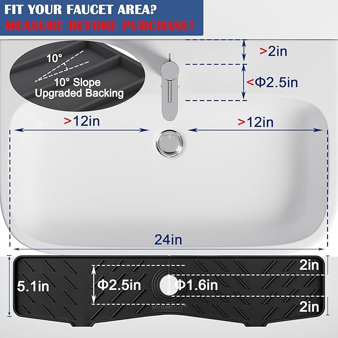 Meiliweser Faucet Mat for Kitchen Sink – 24” x 5.1” Extra-Long Silicone Splash - Image 2