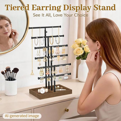 MODOWEY Necklace Holder Organizer Earring Stand Metal Tree - Image 8