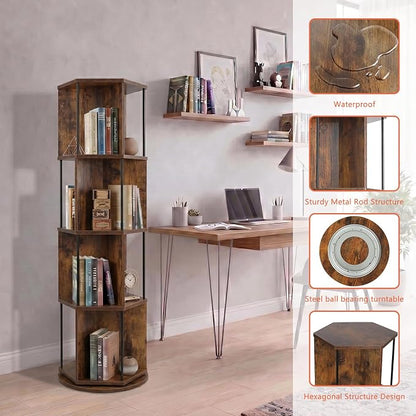 VIWODS 4 Tier Rotating Bookshelf Tower, 360° Display Spinning Bookcase - Image 3