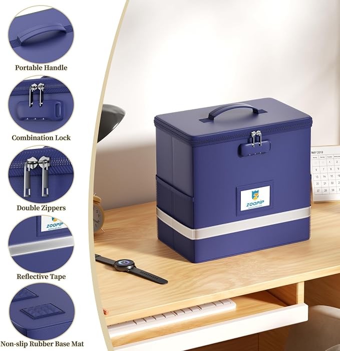 Fireproof File Box with Lock, Collapsible Document Organizer, Reflective Strip - Image 6